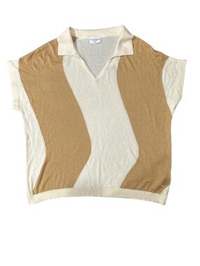 U.S. POLO ASSN. Cream + Camel Knit Polo Sweater Top size M